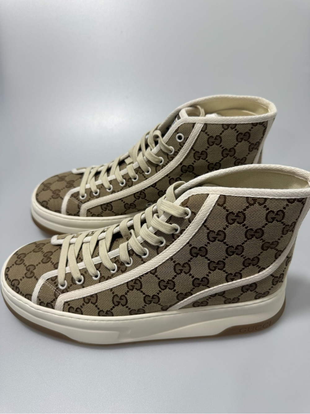 Gucci Interlocking G Beige High Sneakers Men’s UK 10/US 11 74599 - Picture 3 of 9